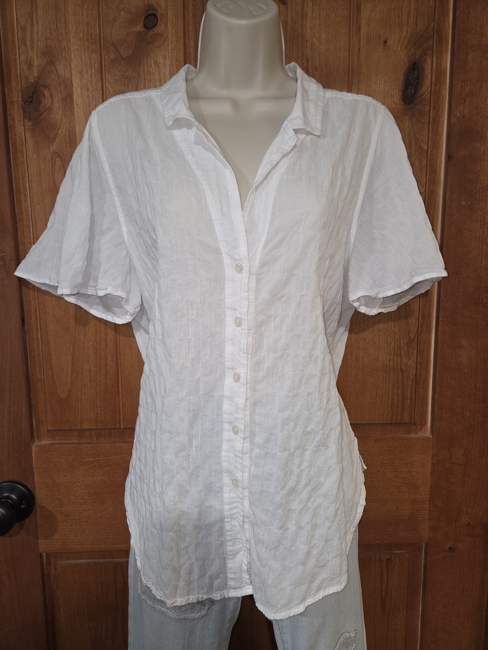 Abercrombie & Fitch White Button-Down Cotton Shirt **flawed**